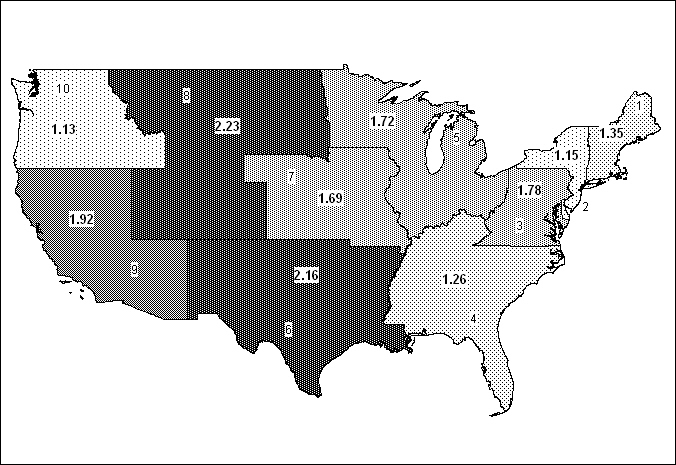 Positive Drug Test Rates for Four Test Types Combined by FTA Region and Employer SizeLarge