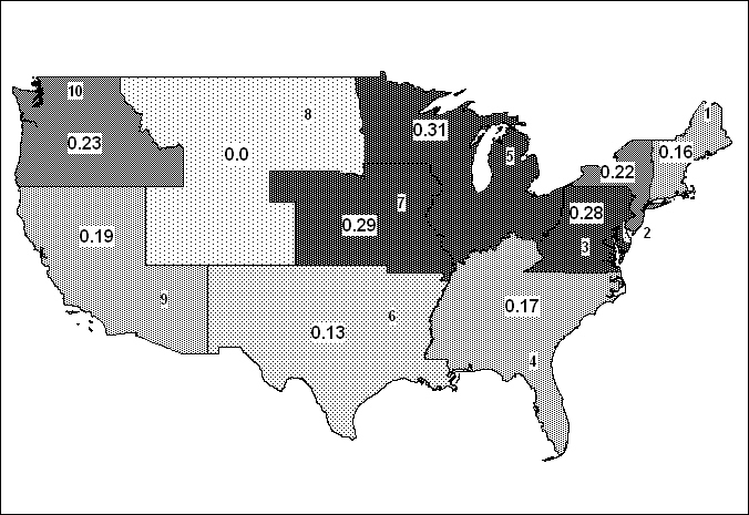 Positive Alcohol Test Rates for Four Test Types Combined by FTA Region