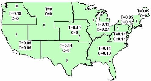 Map - Random Alcohol Rates by FTA Region and Employer Type