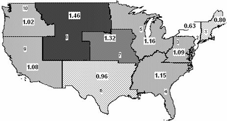 Map - Random Drug Rates by FTA Region and Employer Size - Large