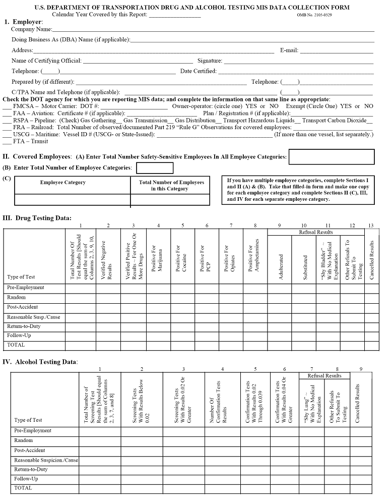 U.S. DOT Drug and Alcohol Testing MIS Data Collection Form